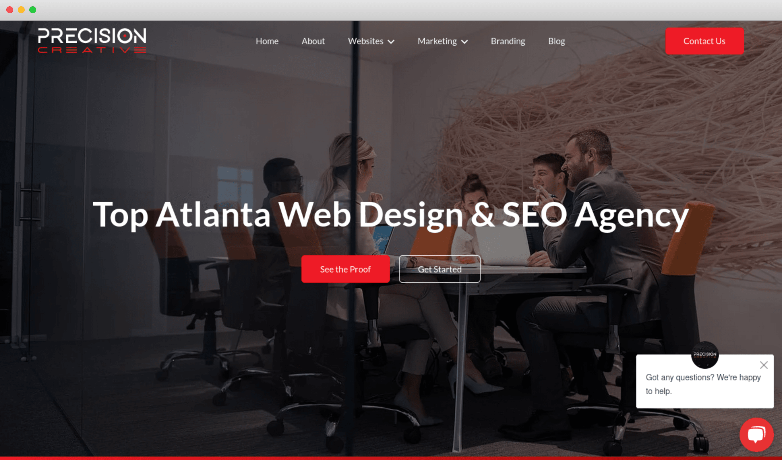 A screenshot of the new front page for Precision Creative